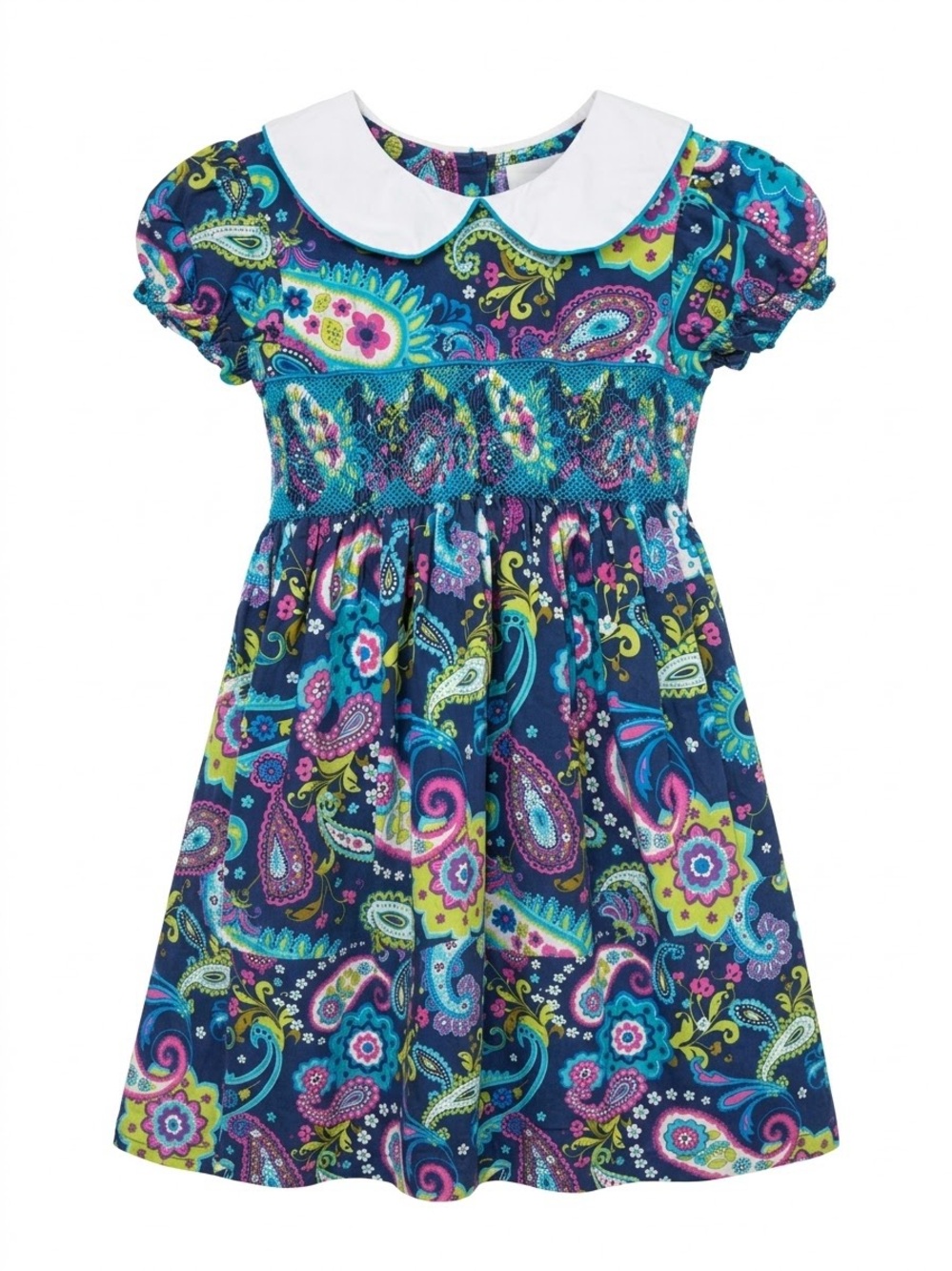 Marmellata Smocked Floral Dress Size 6 Girls Peter Pan Collar Multicolor Paisley